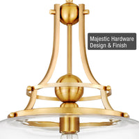 Kira Home Royale 17" Modern Pendant Light + Clear Glass Schoolhouse Shade, Adjustable Hanging Height, Cool Brass Finish