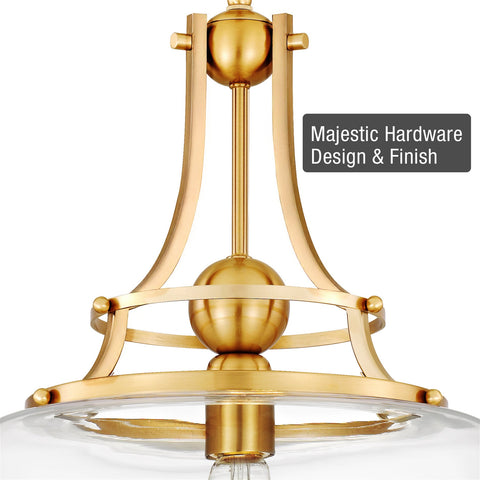 Kira Home Royale 17" Modern Pendant Light + Clear Glass Schoolhouse Shade, Adjustable Hanging Height, Cool Brass Finish