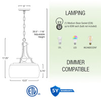 Kira Home Royale 17" Modern Pendant Light + Clear Glass Schoolhouse Shade, Adjustable Hanging Height, Cool Brass Finish