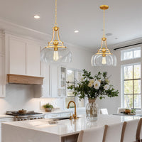 Kira Home Royale 17" Modern Pendant Light + Clear Glass Schoolhouse Shade, Adjustable Hanging Height, Cool Brass Finish