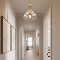 Kira Home Royale 17" Modern Pendant Light + Clear Glass Schoolhouse Shade, Adjustable Hanging Height, Cool Brass Finish