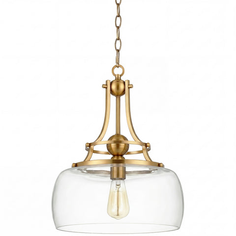 Kira Home Royale 14" Modern Schoolhouse Gold Pendant Light, Gold Sculptural Stem Hanging Light with Glass Bowl Shade, Cool Brass Finish
