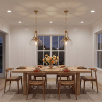 Kira Home Royale 14" Modern Schoolhouse Gold Pendant Light, Gold Sculptural Stem Hanging Light with Glass Bowl Shade, Cool Brass Finish