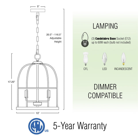 Enslow 17" 3-Light Farmhouse Pendant Light
