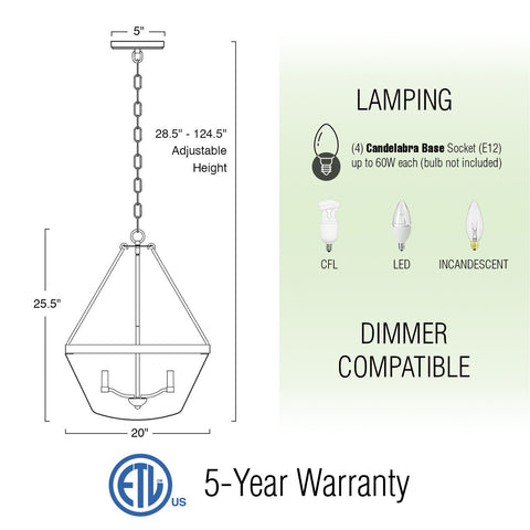 Bridgeport 25" 4-Light Modern Farmhouse Drum Pendant Chandelier