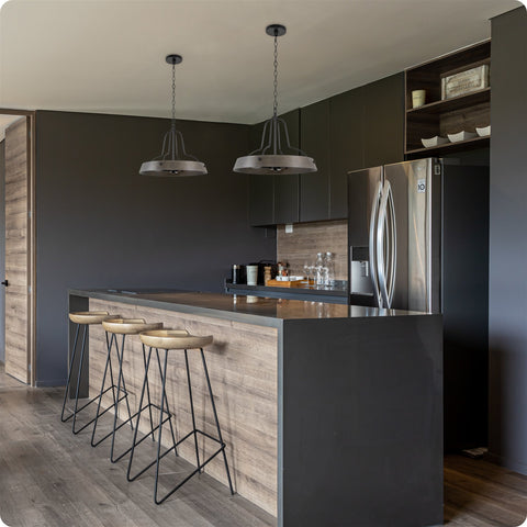 Kira Home Reed 18" 3-Light Farmhouse Pendant Light + Open Design, Gray Oak Wood Style + Black Finish