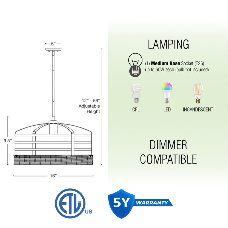 Thatcher 16" Farmhouse Pendant Chandelier
