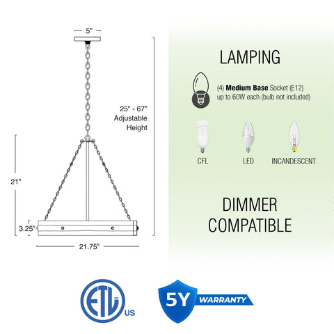 Montrose 22" 4-Light Farmhouse Pendant Light