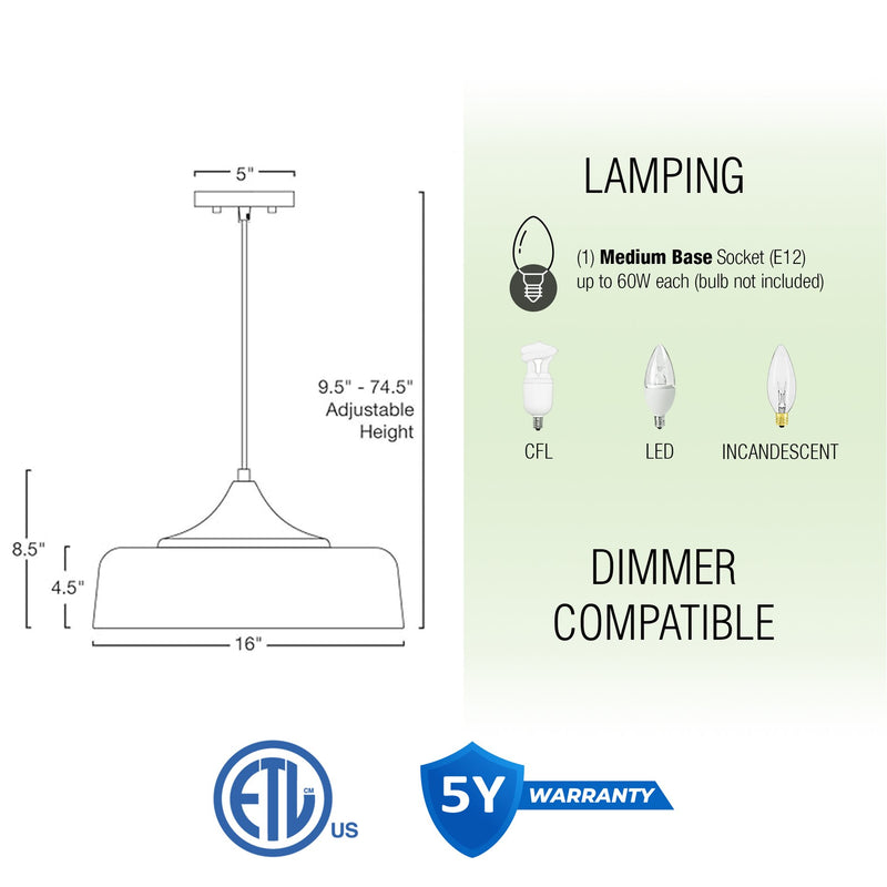 Riley 16" Retro Modern Pendant Light
