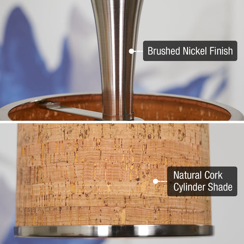 Kira Home Chandler 14" Modern Pendant Light + Natural Cork Cylinder Shade, Brushed Nickel Finish