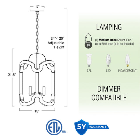 Vesta 22" 4-Light Farmhouse Pendant Light