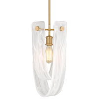 Kira Home Mira 18.5" Large Sculptural Pendant Light + Art Glass w/ White Swirl, Cool Brass Finish