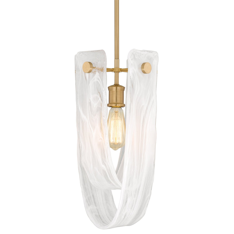 Kira Home Mira 18.5" Large Sculptural Pendant Light + Art Glass w/ White Swirl, Cool Brass Finish