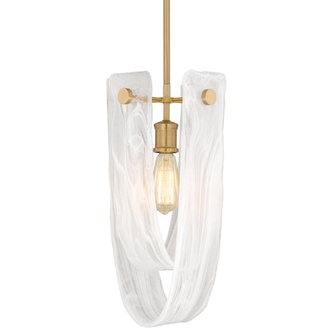 Kira Home Mira 18.5" Large Gold Pendant Light with White Swirl Glass, Modern Marbled Swirl Art Glass U-Shaped Hanging Light, Cool Brass Finish