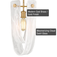 Kira Home Mira 18.5" Large Sculptural Pendant Light + Art Glass w/ White Swirl, Cool Brass Finish