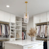 Kira Home Mira 18.5" Large Sculptural Pendant Light + Art Glass w/ White Swirl, Cool Brass Finish