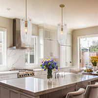 Kira Home Mira 18.5" Large Sculptural Pendant Light + Art Glass w/ White Swirl, Cool Brass Finish