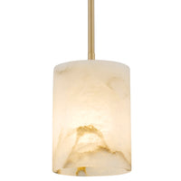 Kira Home Valencia 8" Hand-crafted Natural Spanish Alabaster Stone Pendant Light, Cool Brass Finish