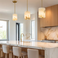 Kira Home Valencia 8" Hand-crafted Natural Spanish Alabaster Stone Pendant Light, Cool Brass Finish