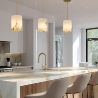 Kira Home Valencia 8" Hand-crafted Natural Spanish Alabaster Stone Pendant Light, Cool Brass Finish