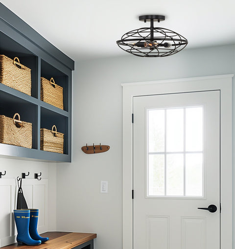 Georgia 14" 3-Light Modern Industrial Vintage Semi Flush Mount Ceiling Light