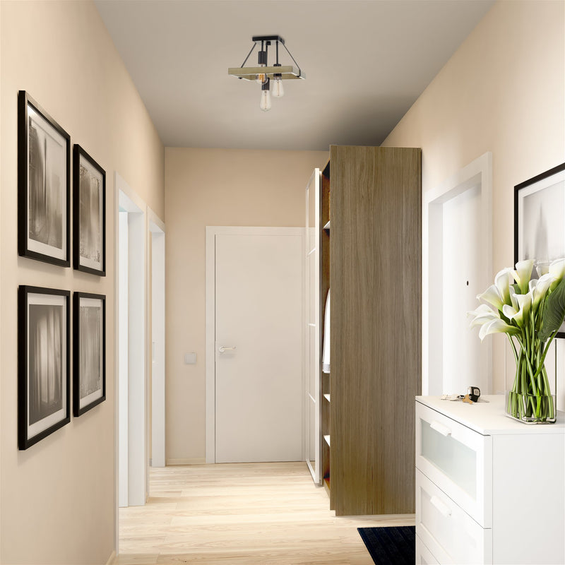 Powell 12" 3-Light Rustic Farmhouse Flush Mount Ceiling Light