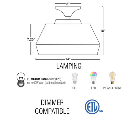 Baldwin 14" Industrial Farmhouse Semi Flush Mount Ceiling Light