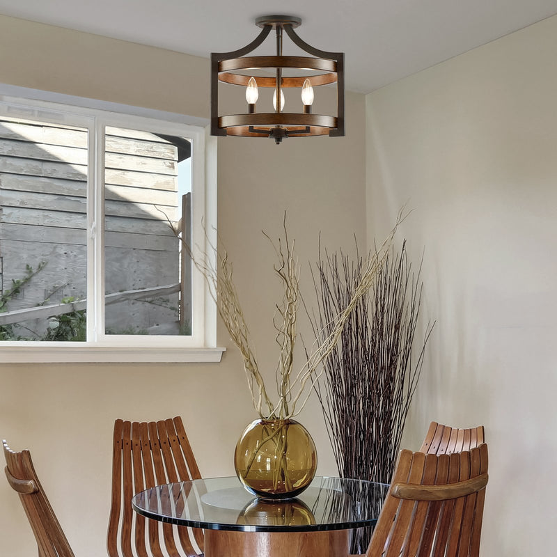 Woodrow 15" 3-Light Industrial Farmhouse Semi Flush Convertible Pendant Light