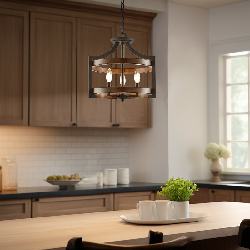 Woodrow 15" 3-Light Industrial Farmhouse Semi Flush Convertible Pendant Light