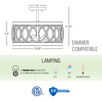 Larkin 15" 3-Light Modern Farmhouse Semi-Flush Mount Ceiling Light