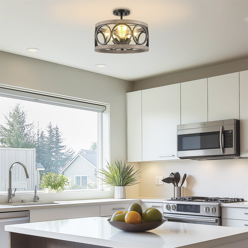 Larkin 15" 3-Light Modern Farmhouse Semi-Flush Mount Ceiling Light