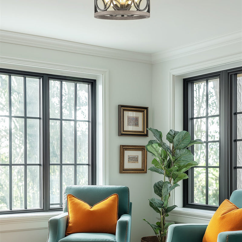 Larkin 15" 3-Light Modern Farmhouse Semi-Flush Mount Ceiling Light