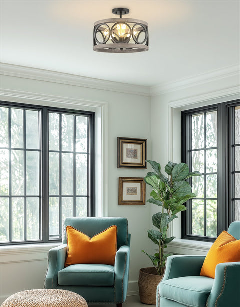 Larkin 15" 3-Light Modern Farmhouse Semi-Flush Mount Ceiling Light