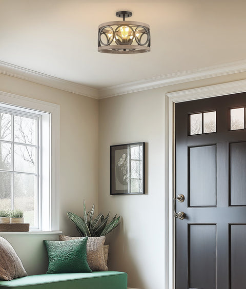 Larkin 15" 3-Light Modern Farmhouse Semi-Flush Mount Ceiling Light
