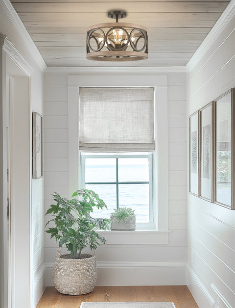 Larkin 15" 3-Light Modern Farmhouse Semi-Flush Mount Ceiling Light