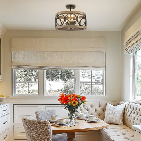 Larkin 15" 3-Light Modern Farmhouse Semi-Flush Mount Ceiling Light