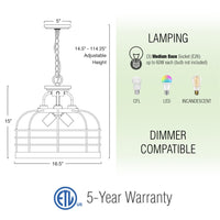 Sawyer 17" 3-Light Industrial Farmhouse Semi Flush Convertible Pendant Chandelier Light