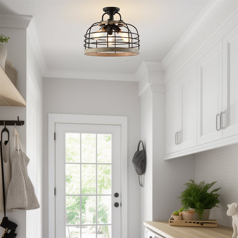Sawyer 17" 3-Light Industrial Farmhouse Semi Flush Convertible Pendant Chandelier Light