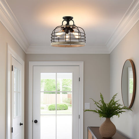 Sawyer 17" 3-Light Industrial Farmhouse Semi Flush Convertible Pendant Chandelier Light