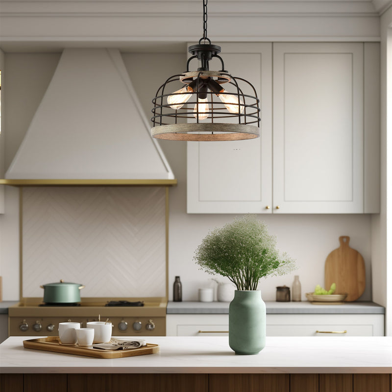 Sawyer 17" 3-Light Industrial Farmhouse Semi Flush Convertible Pendant Chandelier Light