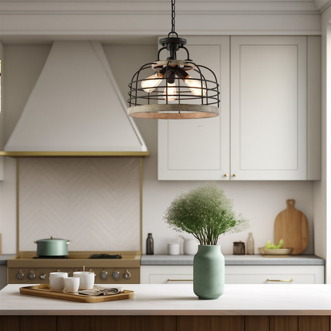 Sawyer 17" 3-Light Industrial Farmhouse Semi Flush Convertible Pendant Chandelier Light