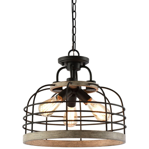 Sawyer 17" 3-Light Industrial Farmhouse Semi Flush Convertible Pendant Chandelier Light