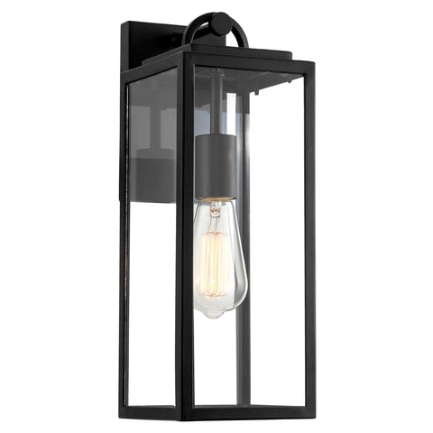 Kira Home Damon 16" Industrial Farmhouse Weather Resistant Outdoor Wall Sconce + Clear Glass Shade + Black Finish