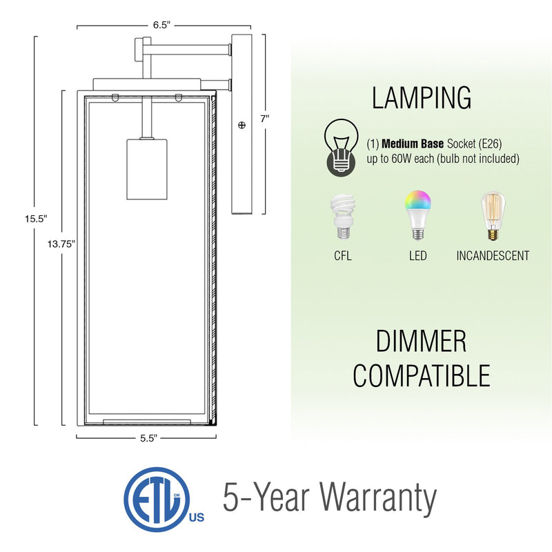 Damon 16"  Industrial Farmhouse Weather Resistant Outdoor Wall Sconce