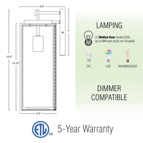 Damon 16"  Industrial Farmhouse Weather Resistant Outdoor Wall Sconce