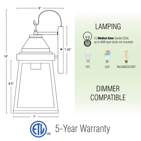 Barton 16" Industrial Farmhouse Outdoor Weather Resistant Wall Sconce