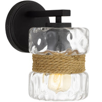 Kira Home Sage 9.5" Modern Wall Sconce + Hammered Glass Shade, Textured Black Finish