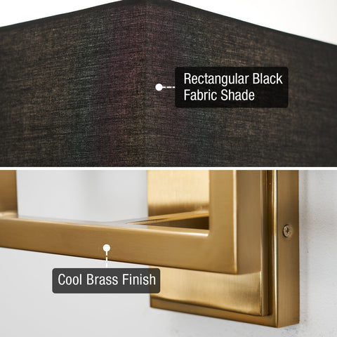 Kira Home Haven 16" 2-Light Modern Wall Sconce/Wall Light + Rectangular Black Fabric Shade, Cool Brass Finish