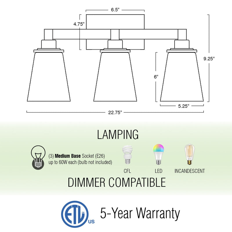 Asher 23" 3-Light Farmhouse Vanity / Bathroom Light