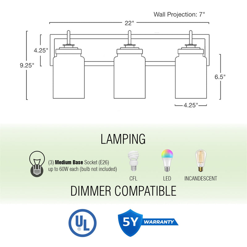 Greyson 22" 3-Light Farmhouse Vanity / Bathroom Light
